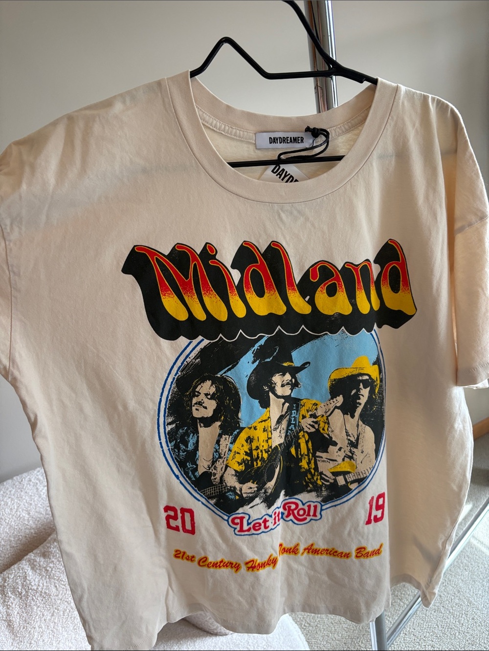 Daydreamer Midland Let It Roll Tee in Cream NWT